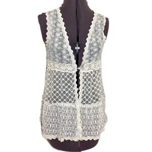 Solitaire Y2K Lace Ivory Cardigan Vest Size S